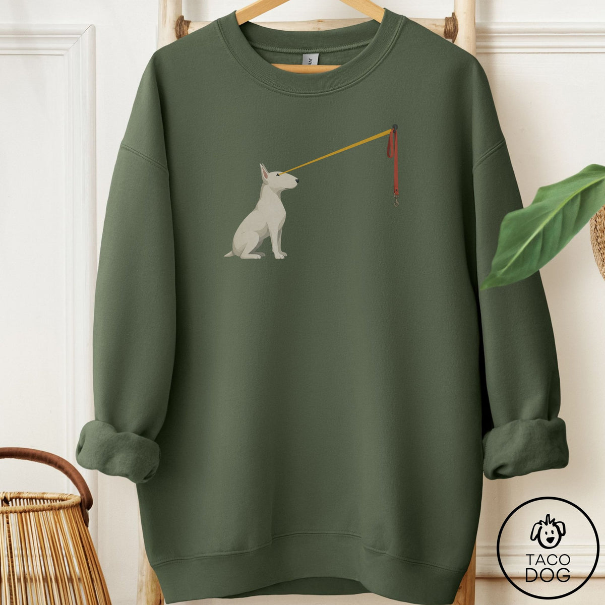 Bull Terrier Willpower Leash Sweatshirt Military Green Taco-Dog