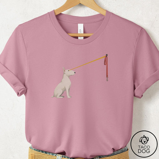 Bull Terrier Willpower Leash T-Shirt Orchid Taco-Dog