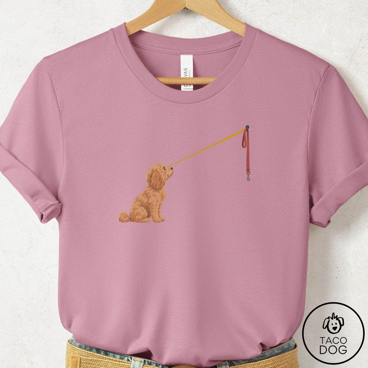 Cavapoo Willpower Leash T-Shirt Orchid Taco-Dog