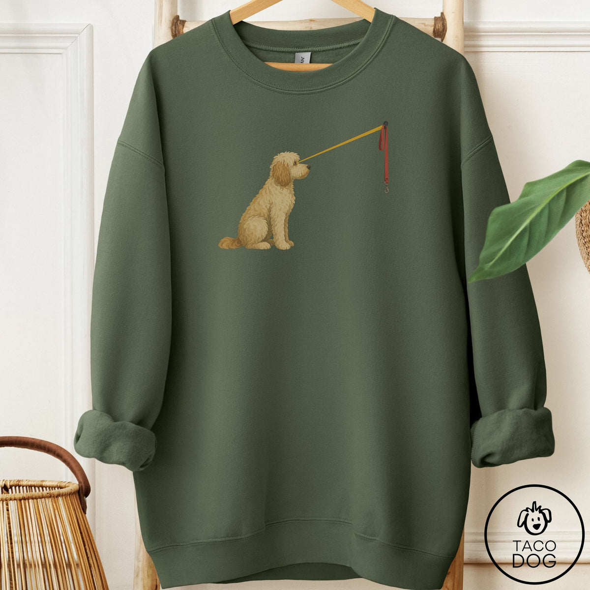 Doodle Willpower Leash Sweatshirt Military Green Taco-Dog