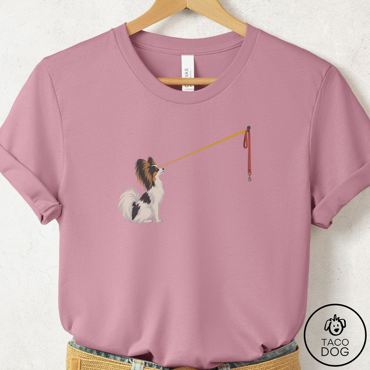 Papillon Willpower Leash T-Shirt Orchid Taco-Dog
