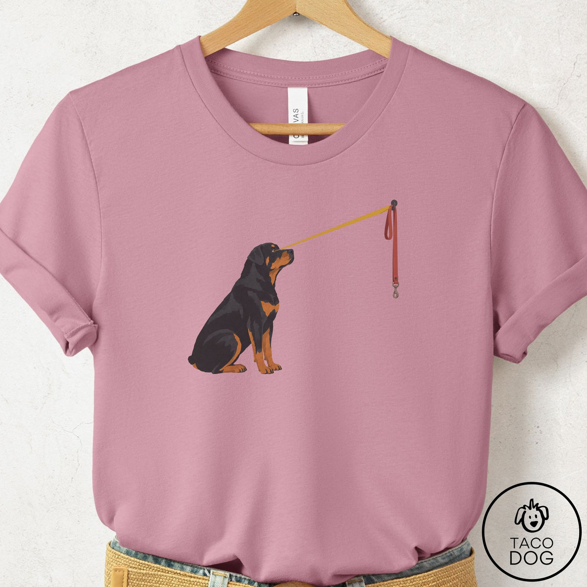 Rottweiler Willpower Leash T-Shirt Orchid Taco-Dog