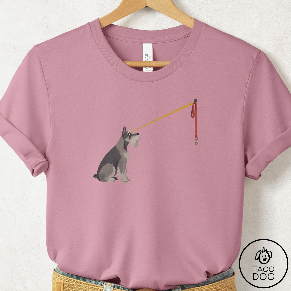 Schnauzer Willpower Leash T-Shirt Orchid Taco-Dog