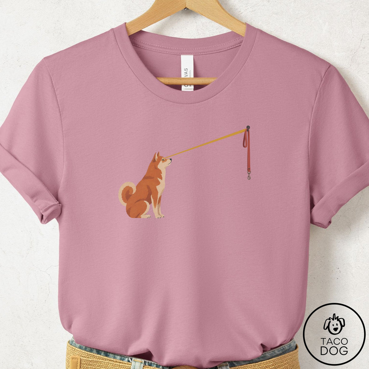 Shiba Inu Willpower Leash T-Shirt Orchid Taco-Dog