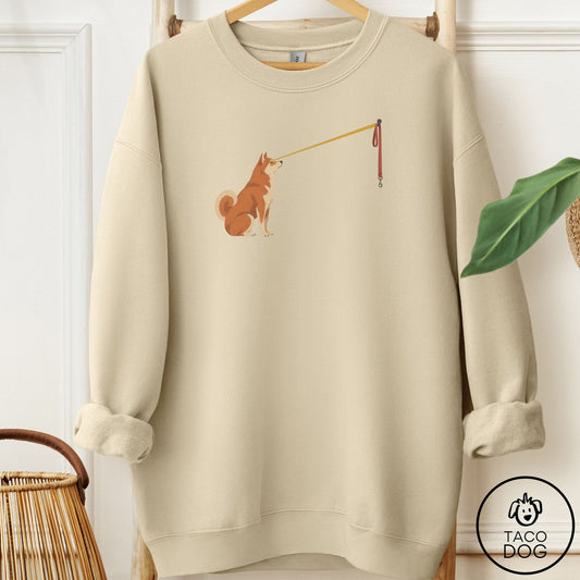 Shiba Inu Willpower Leash Sweatshirt Sand Taco-Dog