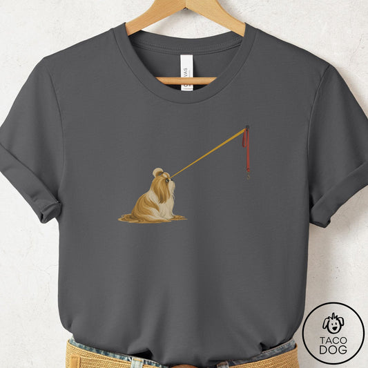 Shih Tzu Willpower Leash T-Shirt Asphalt Taco-Dog