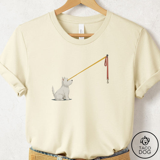 Westie Willpower Leash T-Shirt Natural Taco-Dog