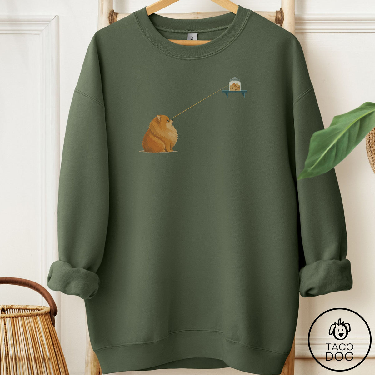 Pomeranian Willpower Sweatshirt Military Green Taco-Dog