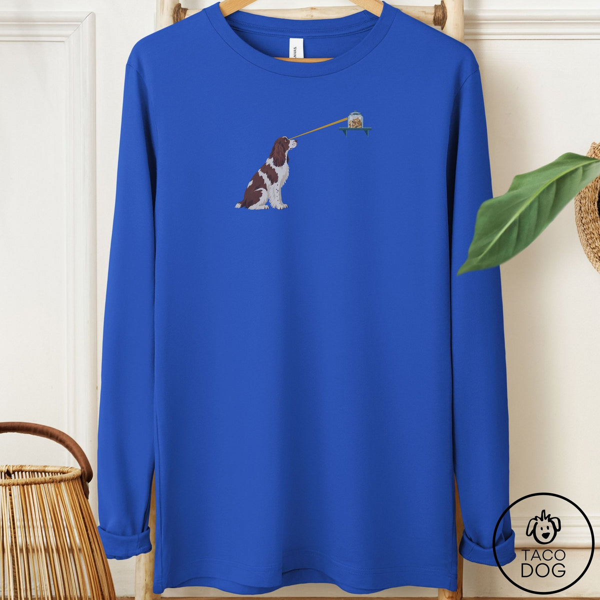 Springer Spaniel Willpower Long Sleeve Tee True Royal Taco-Dog