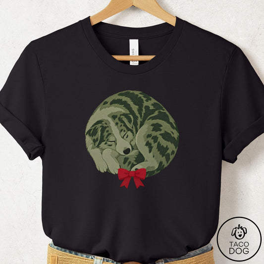 Australian Shepherd Wreath T-Shirt Black Taco-Dog