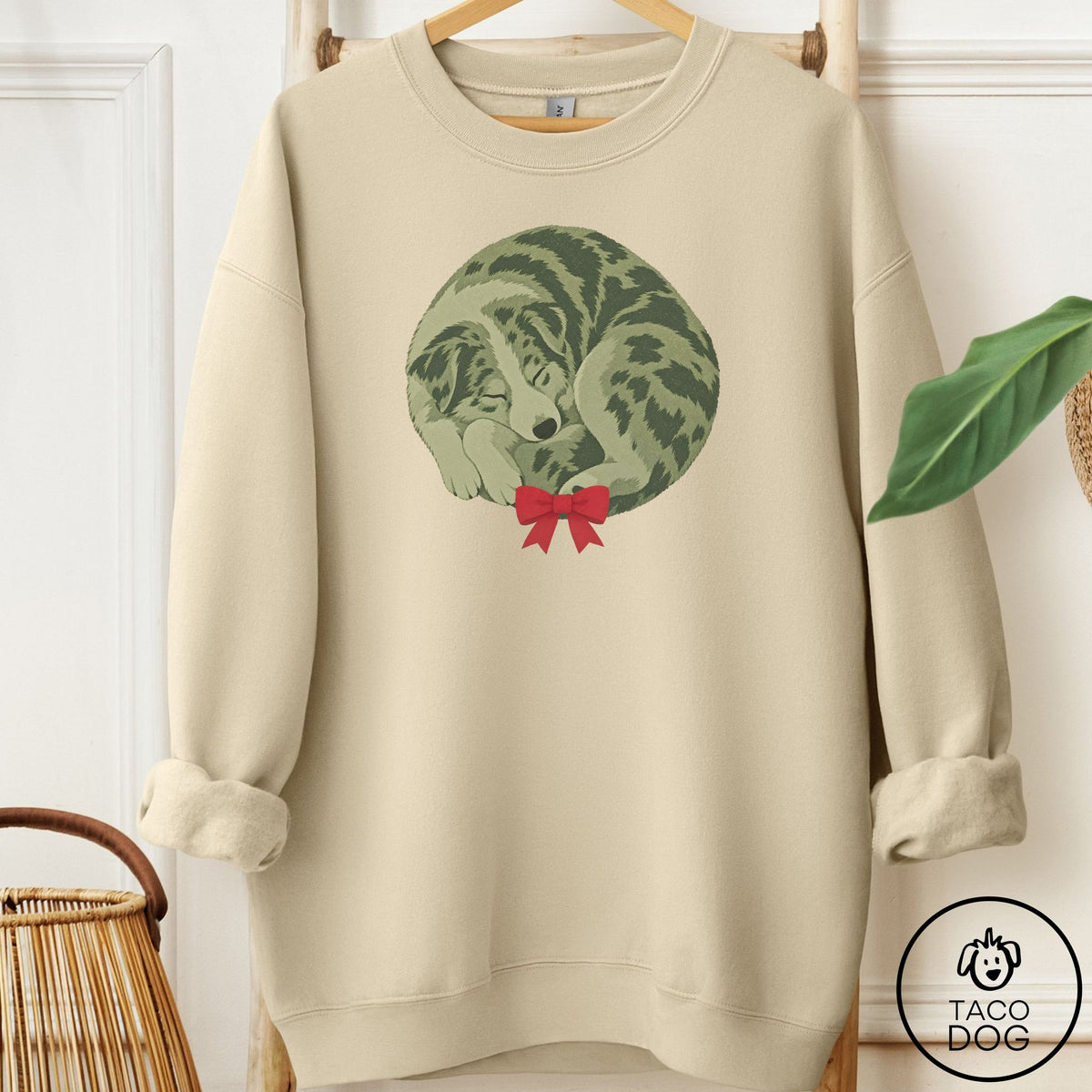 Australian Shepherd Wreath Sweatshirt Sand Taco-Dog