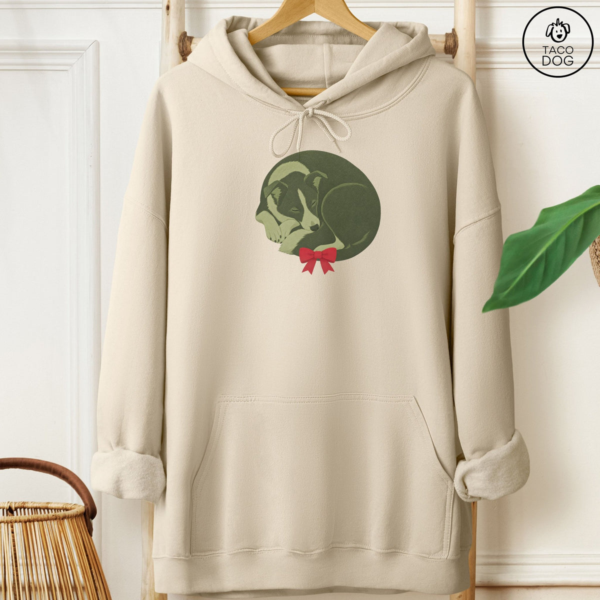 Border Collie Wreath Hoodie Sand Taco-Dog