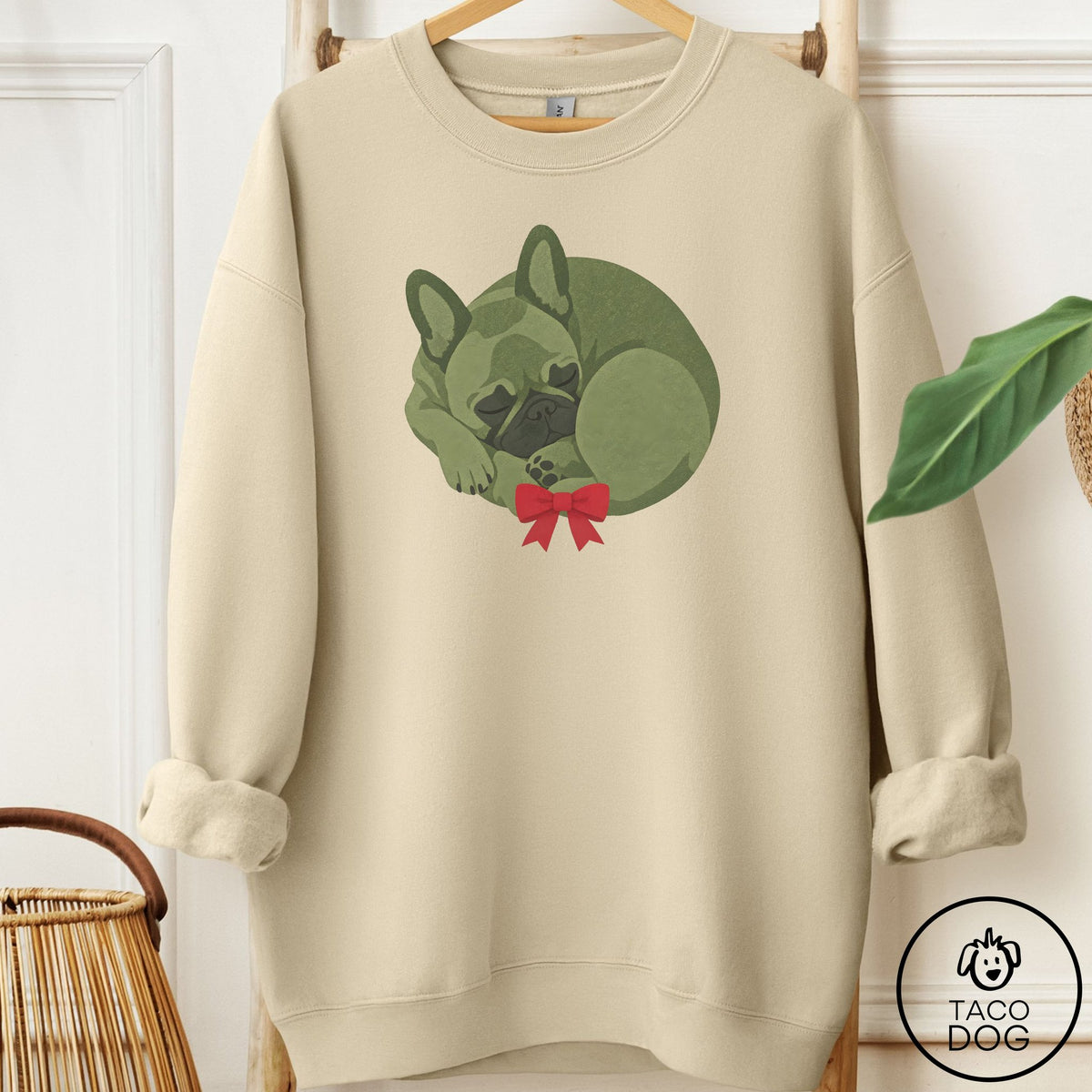 French Bulldog Frenchie Wreath Sweatshirt Sand Taco-Dog