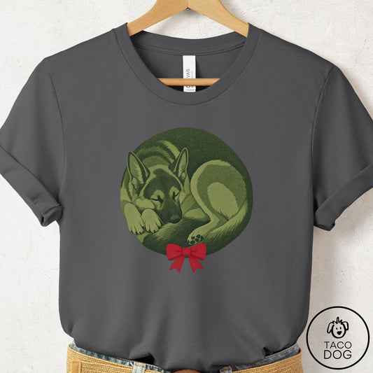 German Shepherd Wreath T-Shirt Asphalt Taco-Dog