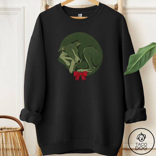 Italian Greyhound Whippet Wreath Sweatshirt Black Taco-Dog
