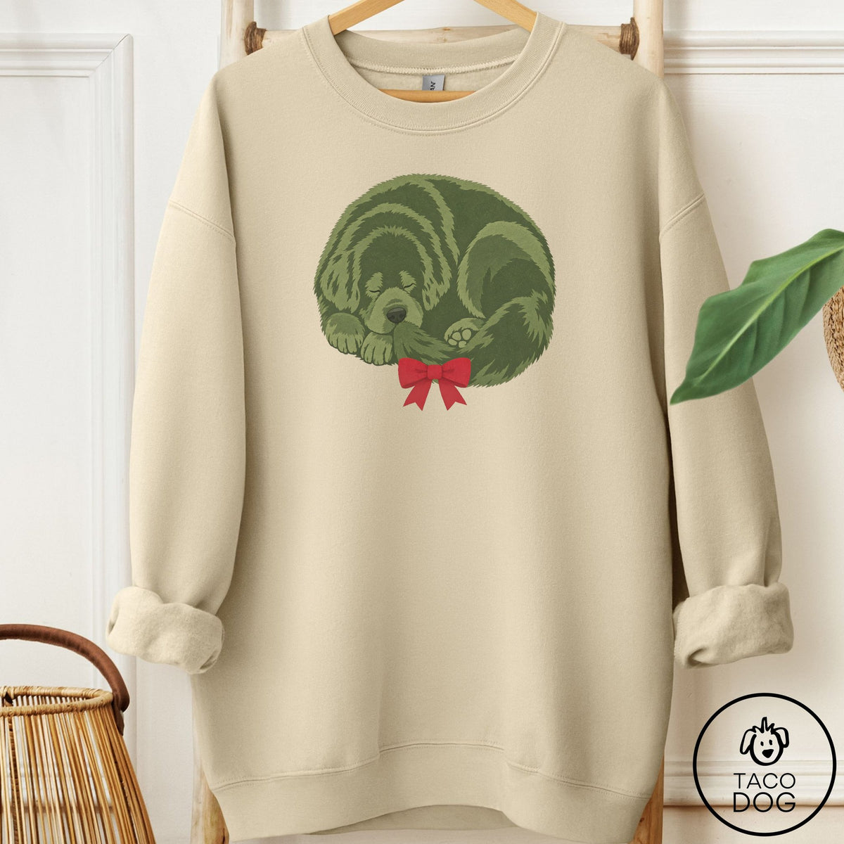 Newfoundland Wreath Sweatshirt Sand Taco-Dog