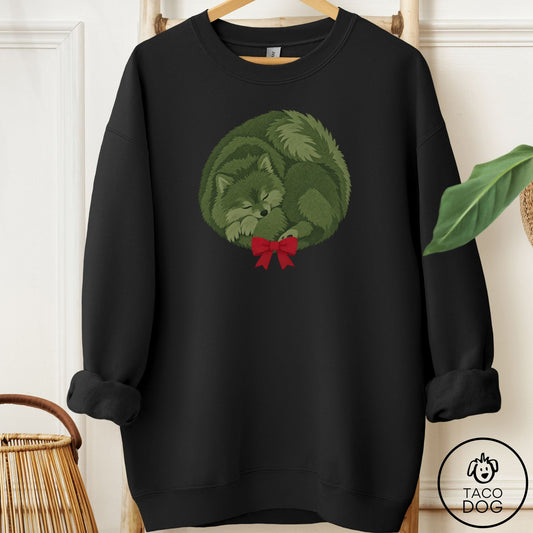Pomeranian Wreath Sweatshirt Black Taco-Dog