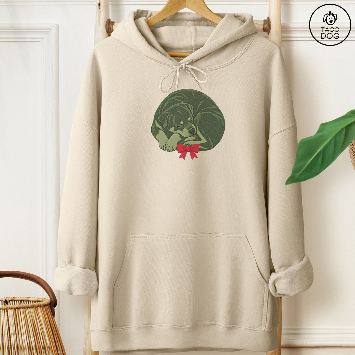 Rottweiler Wreath Hoodie Sand Taco-Dog