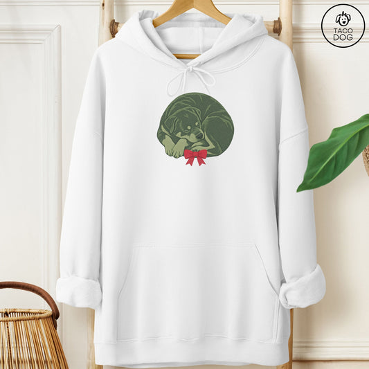 Rottweiler Wreath Hoodie White Taco-Dog