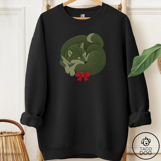 Shiba Inu Wreath Sweatshirt Black Taco-Dog