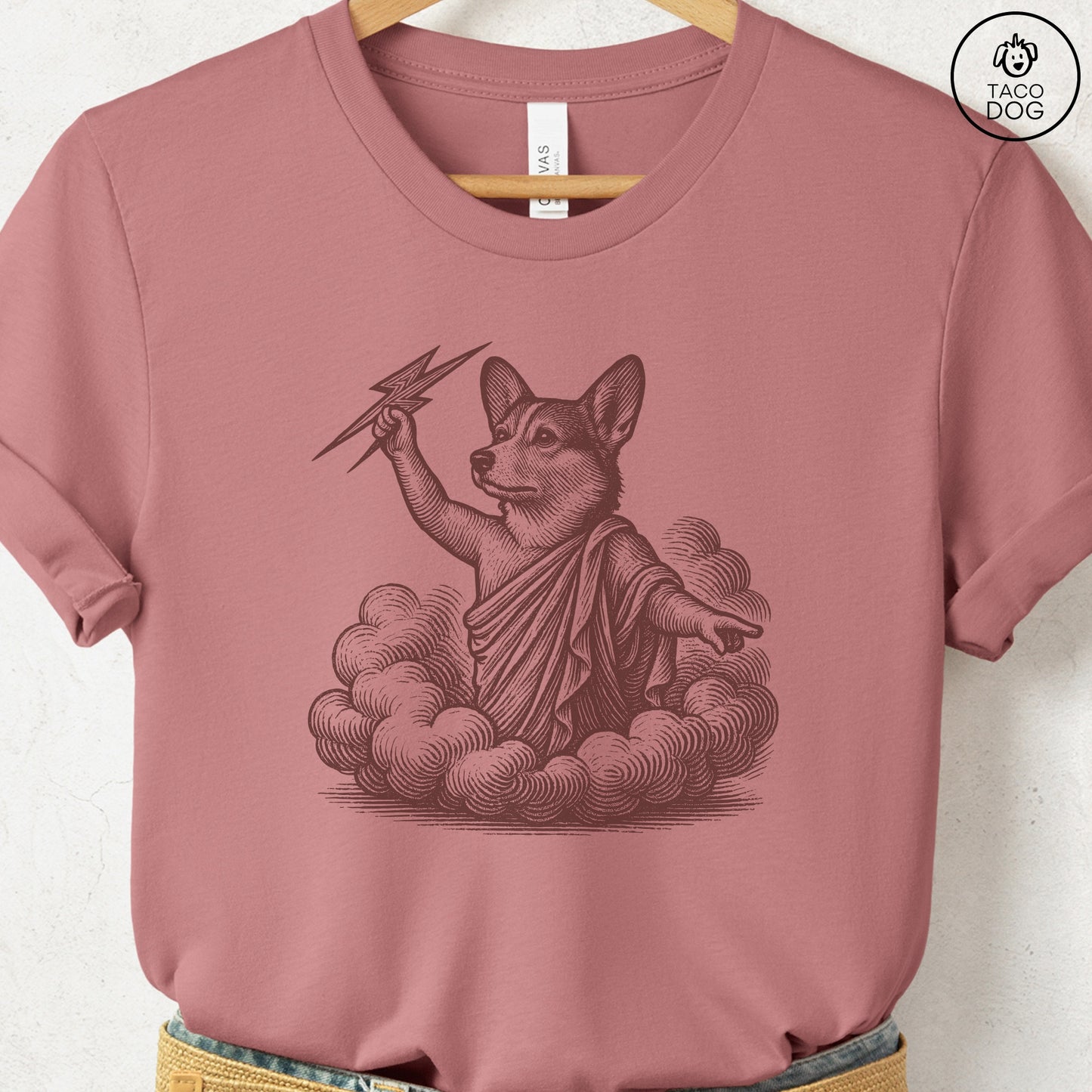 Corgi Zeus T-Shirt Heather Mauve S Taco-Dog