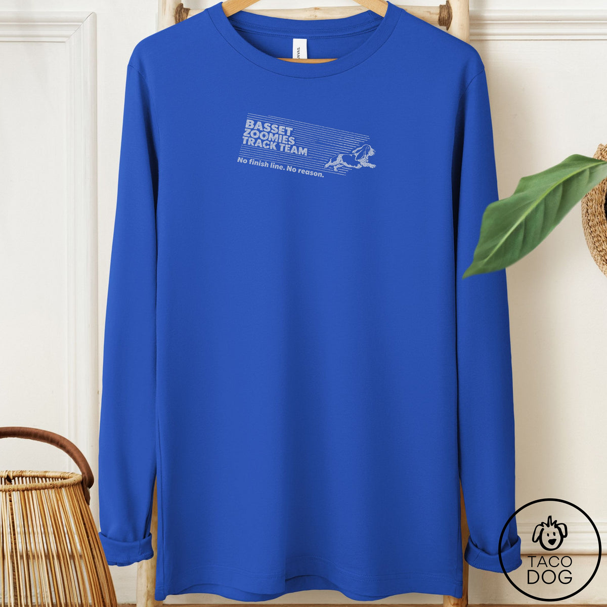 Basset Hound Zoomies Track Team Long Sleeve Tee True Royal Taco-Dog