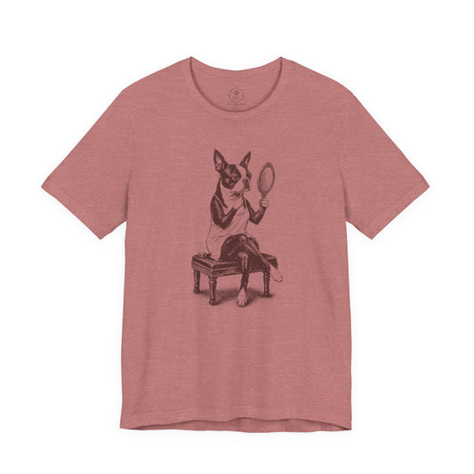 Boston Terrier Makeup T-Shirt Heather Mauve Taco-Dog