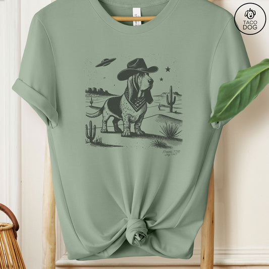 Basset Hound Cowboy UFO Ink T-Shirt Sage Taco-Dog