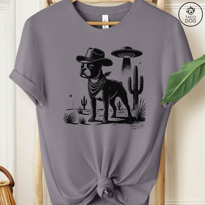 Boston Terrier Cowboy Ink Space UFO T-Shirt