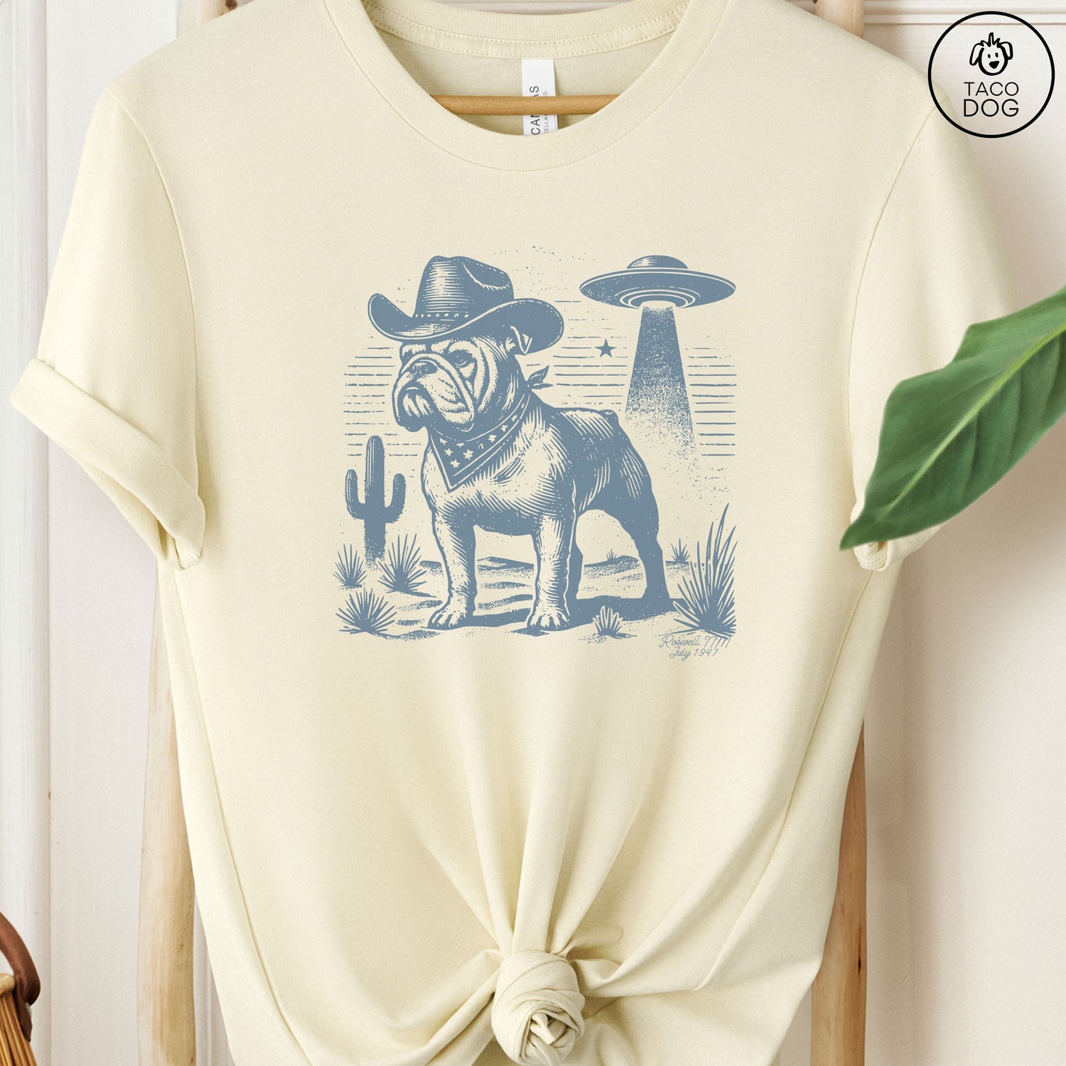 Bulldog Cowboy Ink Space UFO T-Shirt Natural Taco-Dog