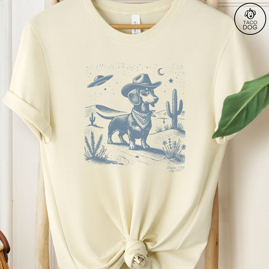 Dachshund Wiener Dog Ink Space Cowboy UFO T-Shirt Weenie