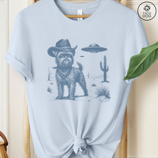 Brussels Griffon Griff Ink Space Cowboy UFO T-Shirt Light Blue Taco-Dog