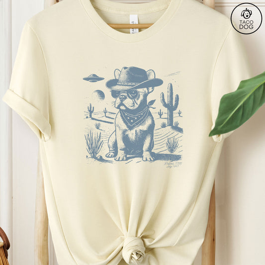 Frenchie French Bulldog Ink Space Cowboy UFO T-Shirt
