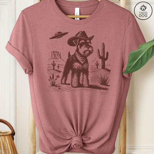 Schnauzer Cowboy Ink Space Cowboy UFO T-Shirt Heather Mauve Taco-Dog