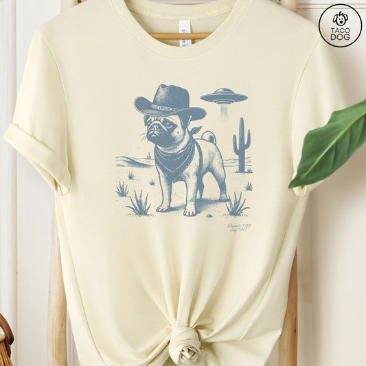 Pug Cowboy Ink Space Cowboy UFO T-Shirt