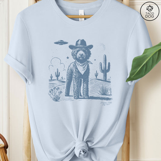 Lagotto Romangolo Cowboy Ink Space Cowboy UFO T-Shirt Light Blue Taco-Dog