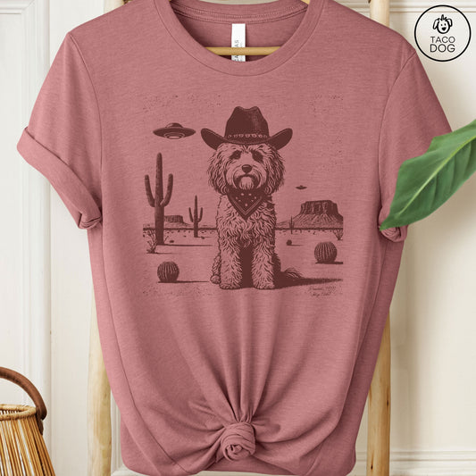 Cavapoo Cowboy UFO Ink T-Shirt Heather Mauve Taco-Dog