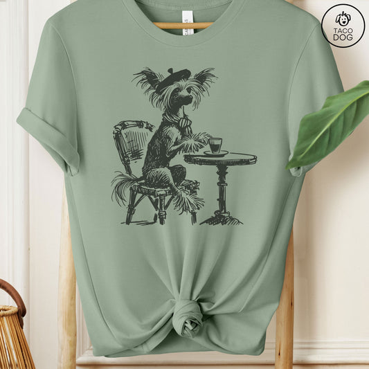 Chinese Crested Paris Coffee T-Shirt Sage Taco-Dog