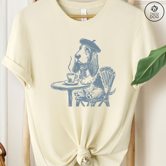Basset Hound France Paris Cafe Coffee T-Shirt
