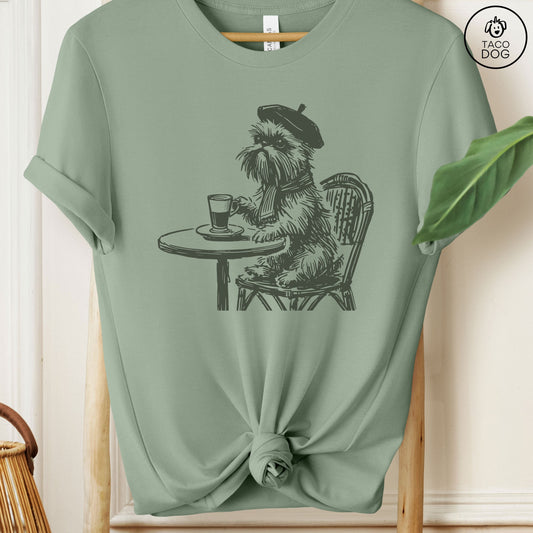 Brussels Griffon Griff France Paris Coffee T-Shirt Sage Taco-Dog