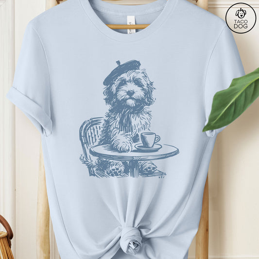 Cavapoo Cafe Coffee Paris France T-Shirt Light Blue Taco-Dog