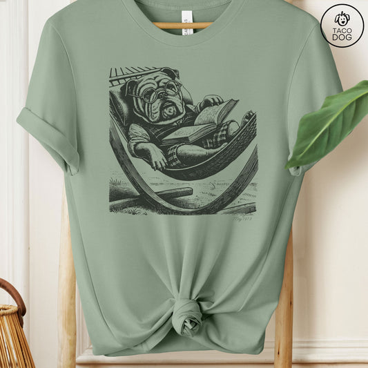 English Bulldog Hammock T-Shirt Sage Taco-Dog