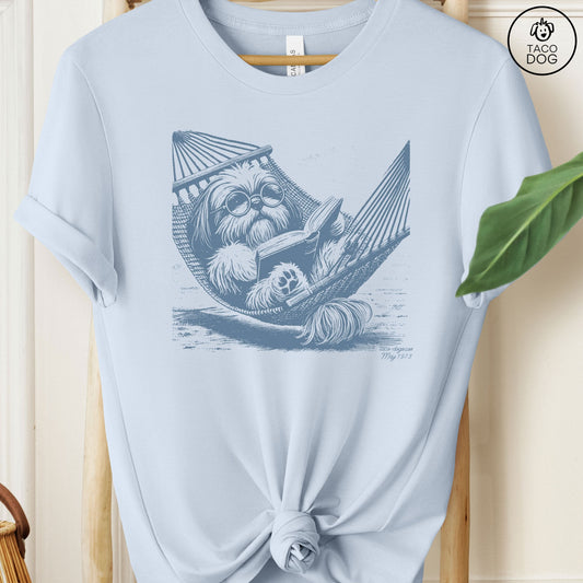 Shih Tzu Hammock T-Shirt Light Blue Taco-Dog