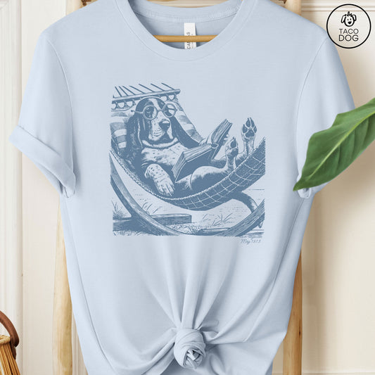 Basset Hound Hammock T-Shirt Light Blue Taco-Dog