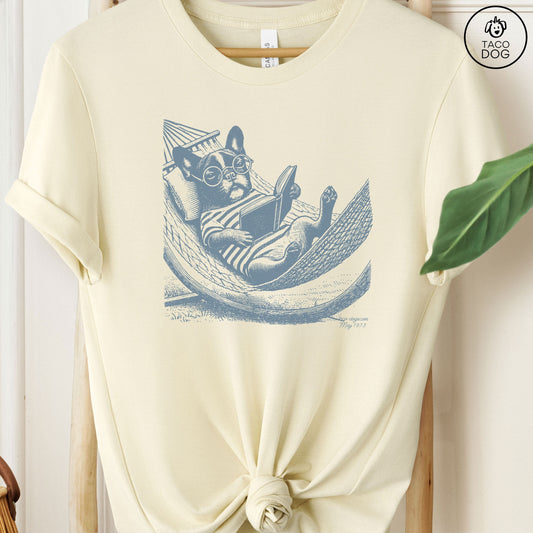 Frenchie French Bulldog Hammock Reading T-Shirt