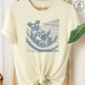 Schnauzer Hammock Reading T-Shirt Natural Taco-Dog