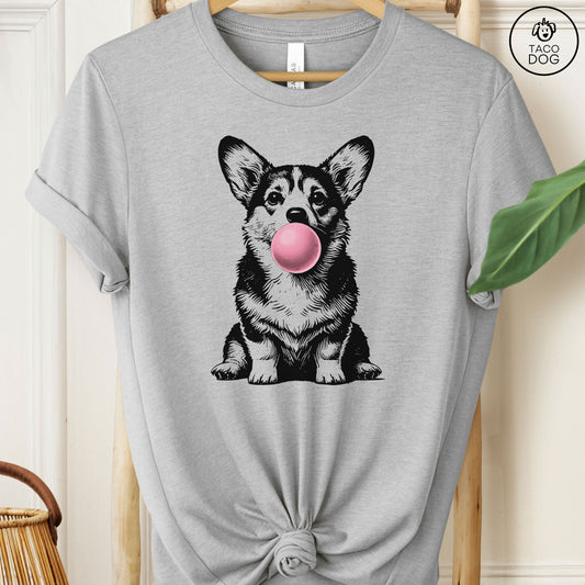 Corgi Gum Bubblegum T-Shirt Athletic Heather Taco-Dog