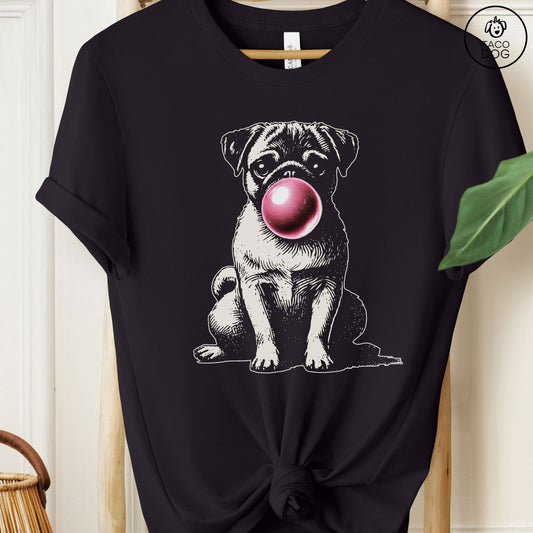 Pug Bubblegum Bubble Gum T-Shirt Black Taco-Dog