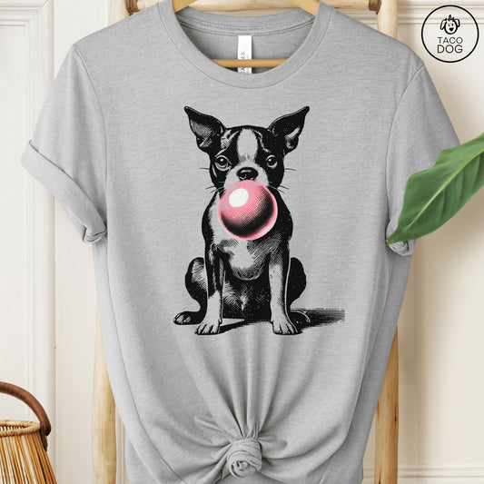 Boston Terrier Gum Bubblegum T-Shirt Athletic Heather Taco-Dog