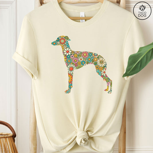 Dachshund Silhouette Flowers Floral T-Shirt Natural Taco-Dog